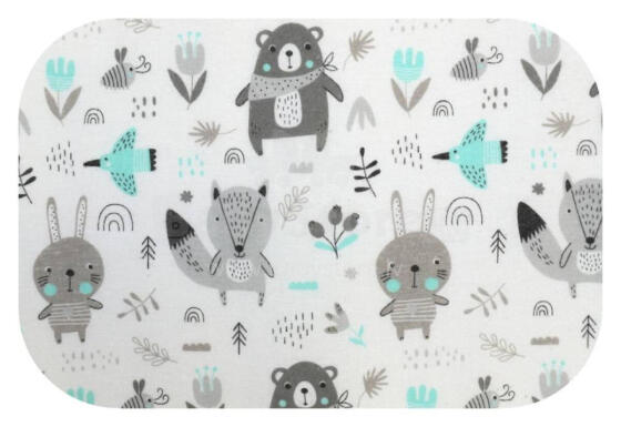 Mähkmed - 27039 - FLANELLTRÜKK - EGA - METSAELANIKUD - MINT - suurus 70x80 cm