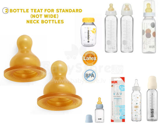 HEVEA 100% Natural Latex Bottle Nipple – ECO, VEGAN & Non-Toxic (3–24 months, 2 pcs) | Compatible with Standard Bottles (Medela, NUK, Bibs, Canpol) | Ultra Soft, Skin-Like Feel