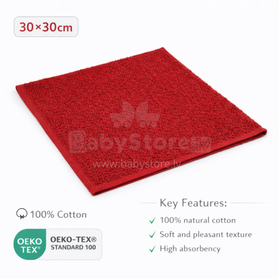 Bebe Basic Cotton Baby Towel  Art.285887 Red Puuvillane froteerätik 30x30 cm (100% puuvill)
