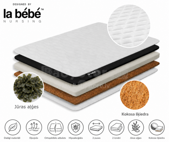 La Bebe™ mattress with coconut fiber and seaweed husk La Bebe™ DREAM for bed 120×80, 80×52 cm