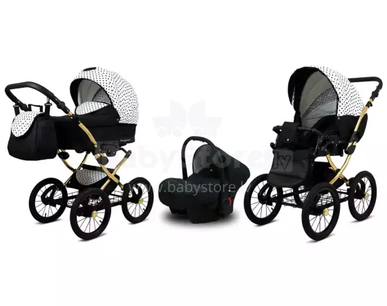 Babylux Margaret Gold Art.286151 Black Dots  Klassikaline 3-ühes lapsevanker