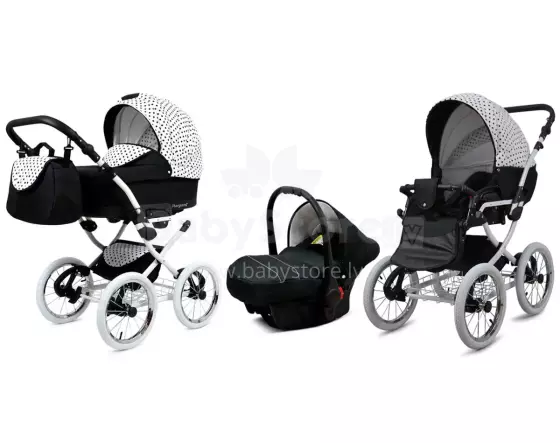 Babylux Margaret White Art.286162 Black Dots Klassikaline 3-ühes lapsevanker