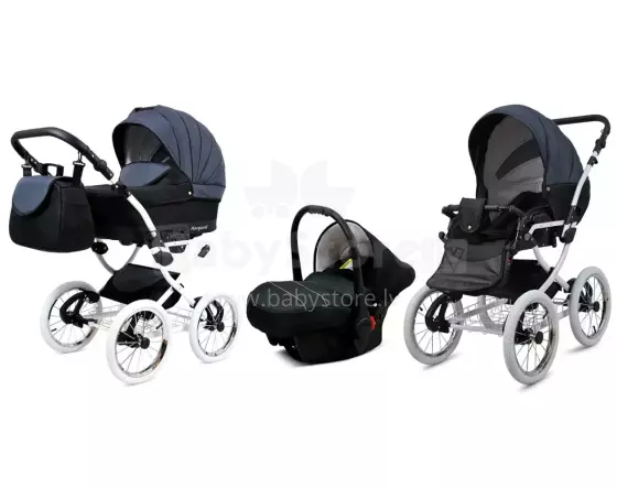 Babylux Margaret White Art.286163 Black Grey Klassikaline 3-ühes lapsevanker