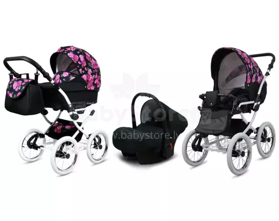 Babylux Margaret White Art.286164 Bouguests Peony  Klassikaline 3-ühes lapsevanker