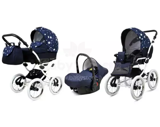 Babylux Margaret White Art.286169 Navy Blue Star Klassikaline 3-ühes lapsevanker