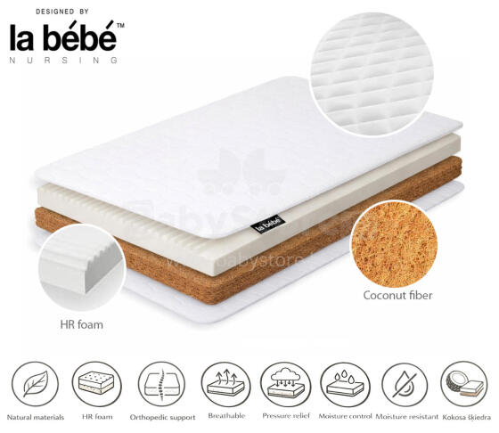 La Bebe™ mattress 140×70 cm Space, coconut fiber + HR foam + wool, 6 cm coconut + 2 cm HR foam