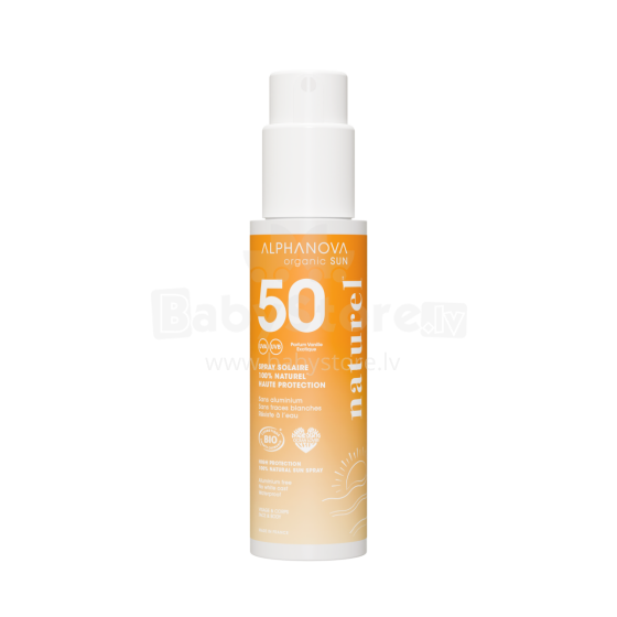 Alphanova Sun Art.287564 Sunscreen Spray for Kids, 100% Natural Mineral Filter, for Sensitive Skin, Vanilla Milkshake Scent, SPF50, 100g.