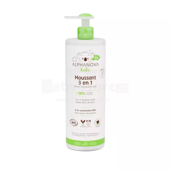 Alphanova Bebe Wash Gel 3 in 1 Art.287590 3in1 rahustava toimega pesugeel-šampoon-vannivaht pärna, kummeli ja lavendeliga, 400ml
