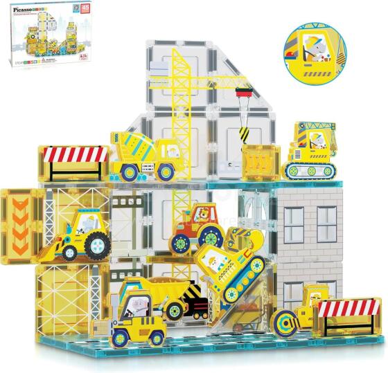 PICASSO TILES magnetkonstruktor 8 masinaga Construction 45 tk., PTQ11