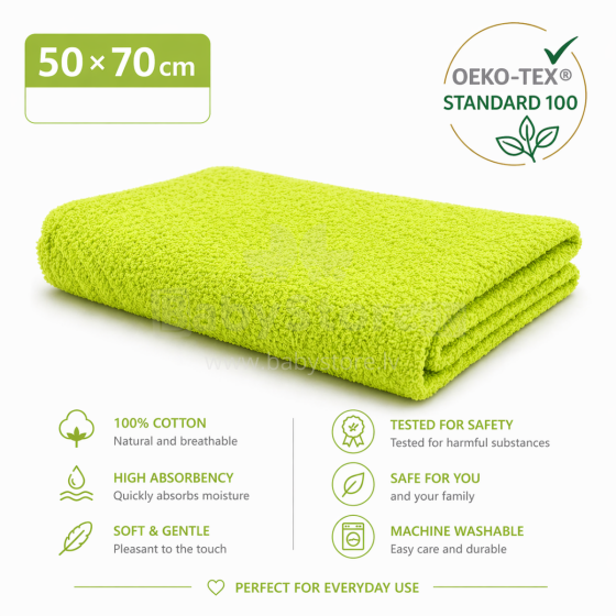 Bebe Basic Cotton Baby Towel  Art.288860 Light Green Puuvillane froteerätik 50x70 cm (100% puuvill)