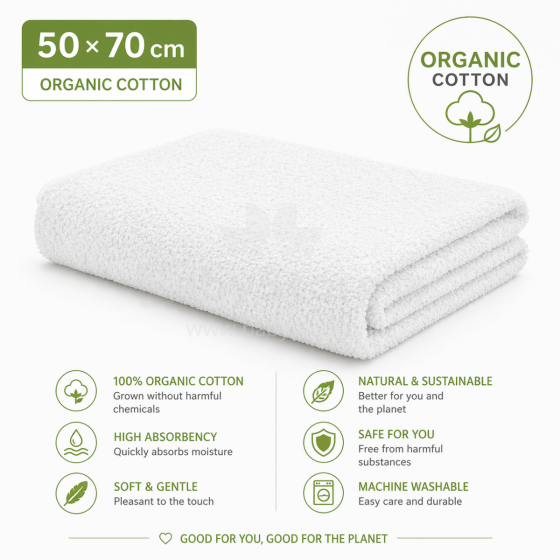 Bebe Basic Organic Cotton Baby Towel  Art.288861 White  Puuvillane froteerätik 50x70 cm (100% puuvill)