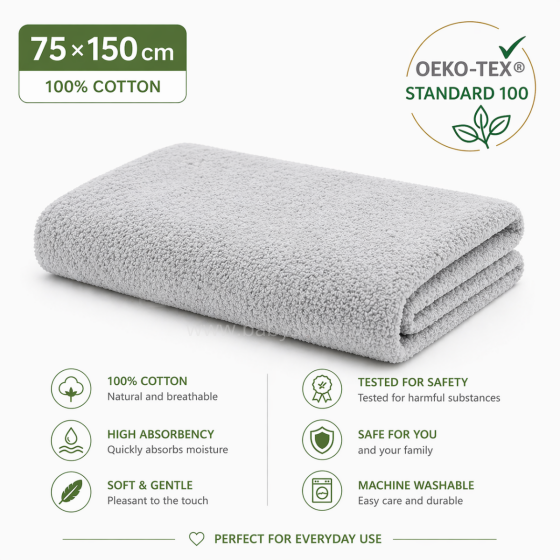 Bebe Basic Cotton Baby Towel  Art.288862 Light Grey  Puuvillane froteerätik 75x150 cm (100% puuvill)