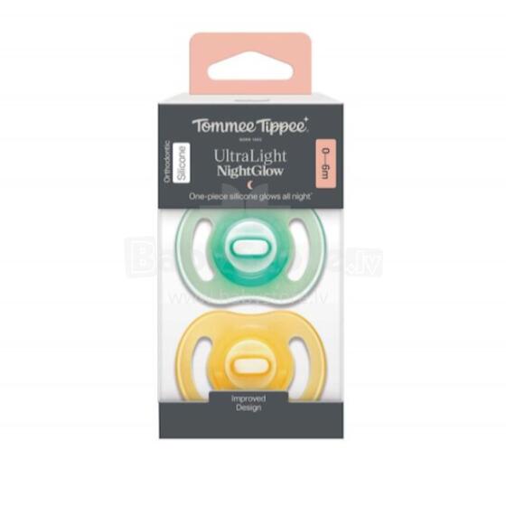 TOMMEE TIPPEE silikoonist lutt NIGHT GLOW ULTRALIGHT, 0-6 k., 2 tk., 433804
