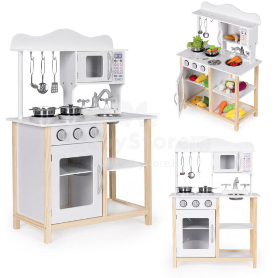 Puitköök lastele ahju ja toiduvalmistamise tarvikutega - valge ECOTOYS