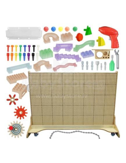 MASTERKIDZ Freestanding STEM Wall Board 166 x 125 cm + Accessories Pegs Gears Blocks Tools Marble Run