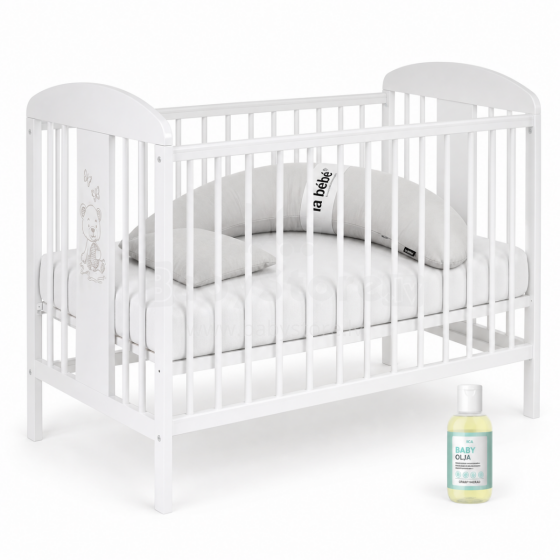 La Bebe™ Kids Wood Cot  Art.290261 White Komplekt: Laste puidust võrevoodi sahtliga + voodipesu + Kuu hobuseraud + beebiõli 120x60 cm