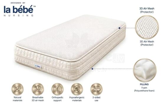 La Bebe™ Aerosleep Kind Pack 2-in-1 Art.290487 White Crib mattress + mattress cover with 3D mesh 120x60 cm