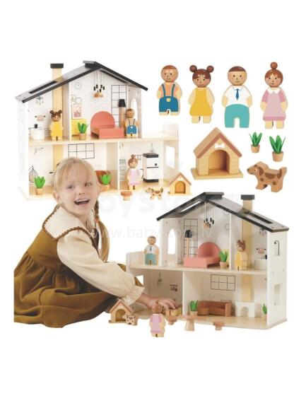 TOOKY TOY Puidust Nuku Maja koos Tarvikute ja Perekonnaga 20 tk.