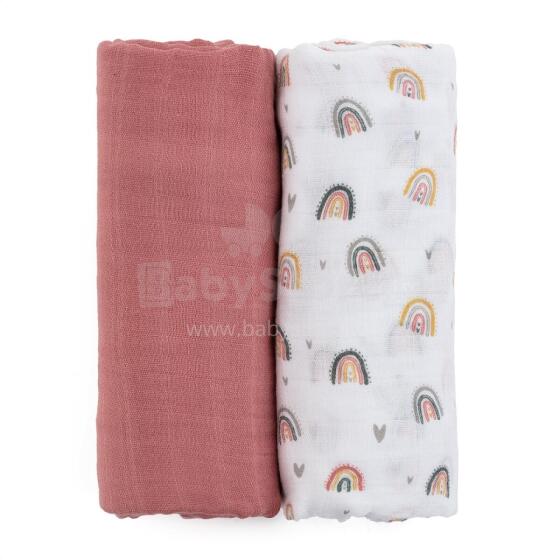 PETITE&MARS 417362 Bambusest Musliinist Kätkete Komplekt 2 tk Uduroosa Vikerkaared 120x120 cm