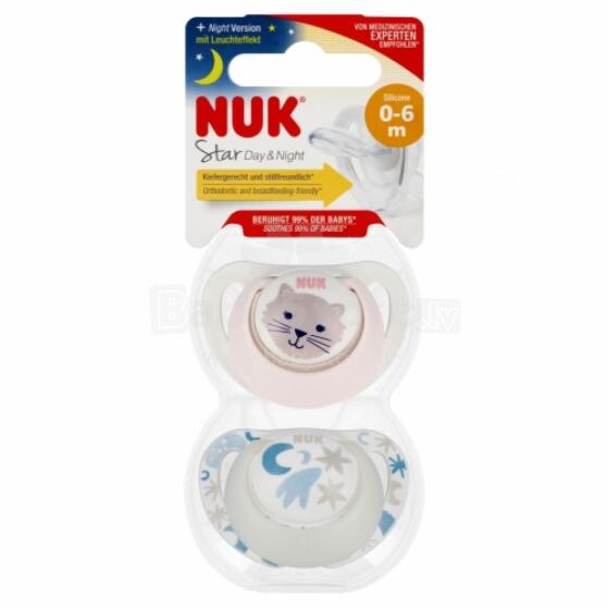 NUK 175286 Rahustav lutipudeli 2 tk. 0-6k D&N CAT roosa/valge