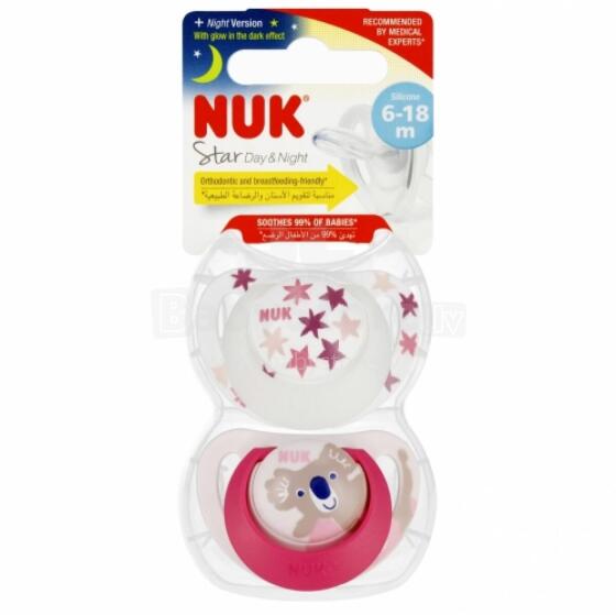 NUK 736727 Rahustav lutipudeli 2 tk 6-18m D&N roosa/valge