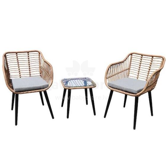 Rattan aiakaupade komplekt toolide ja klaasist lauaga