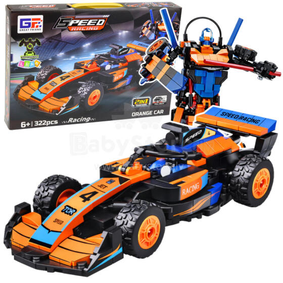 Ehitusplokid Auto Robot Võidusõitja 2in1 Oranž 322 tk.