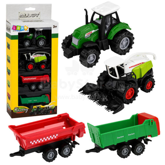 Põllumajandussõidukite komplekt Traktor, Heina koristaja, Veokid 1:68 4 tk.