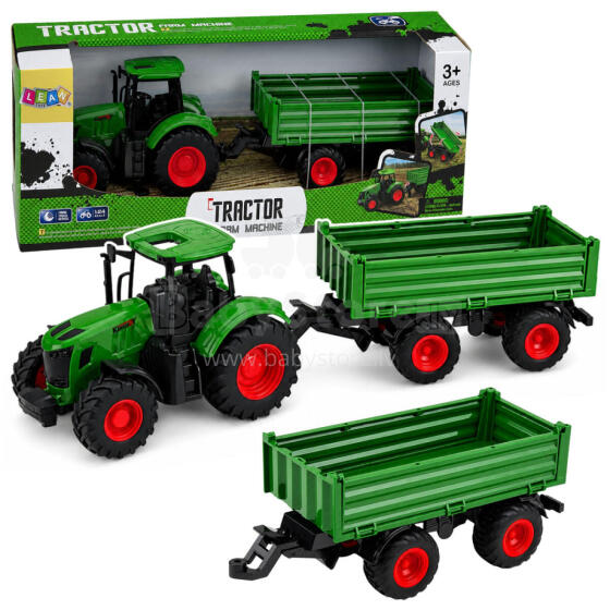 Põllumajanduslik Farm Traktor Tühjendustreileriga Kummiratastega Roheline 1:24