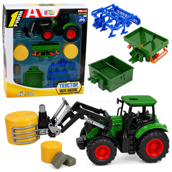 Agricultural Set Tractor with Bale Grabber Agricultural Trailer Hay 1:24