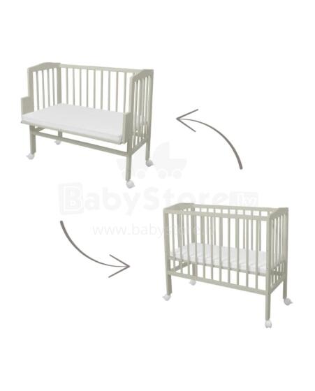 Waldin  Bedside Crib 2in1 Art.297552 Olive Puidust 2-ühes võrevoodi/häll ratastel madratsiga