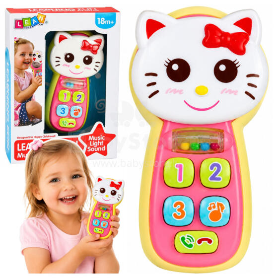 Interactive Baby Phone Kitten Mirror Rattle Lights Sound