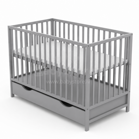 Elf Bed Сlassic Drawer Art.298083 Grey Puidust beebivoodi hoiuruumiga (120x60 cm)