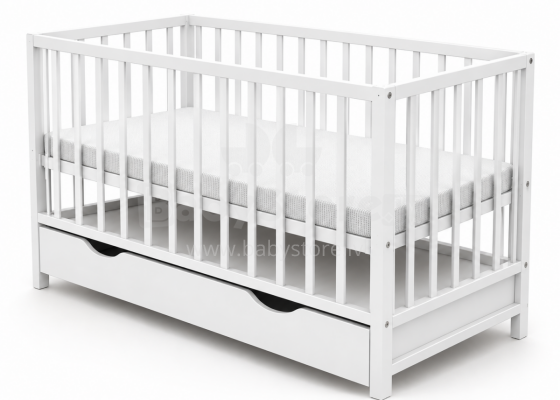 Elf Bed Сlassic Drawer Art.298084 White Puidust beebivoodi hoiuruumiga (120x60 cm)