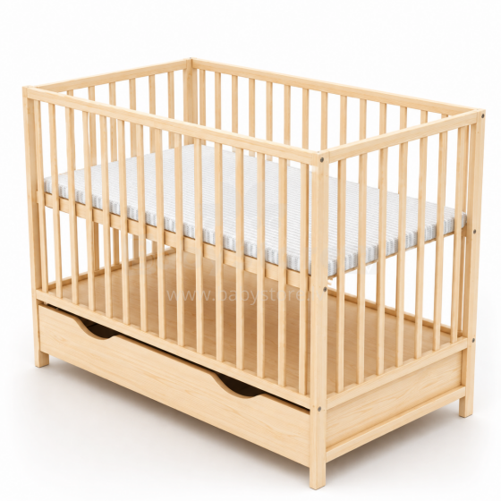 Elf Bed Сlassic Drawer Art.298085 Natural  Puidust beebivoodi hoiuruumiga (120x60 cm)