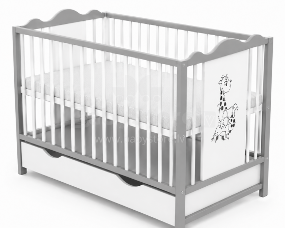 Elf Bed Petal II Drawer Art.298144 White/Grey  Puidust beebivoodi hoiuruumiga (120x60 cm)