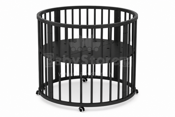 Elf Bed Crib Roundy  Art.298158 Black Stiilne ümmargune puidust võrevoodi