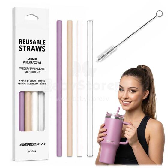 Berdsten Plastic Reusable Straw Set 4 + Brush