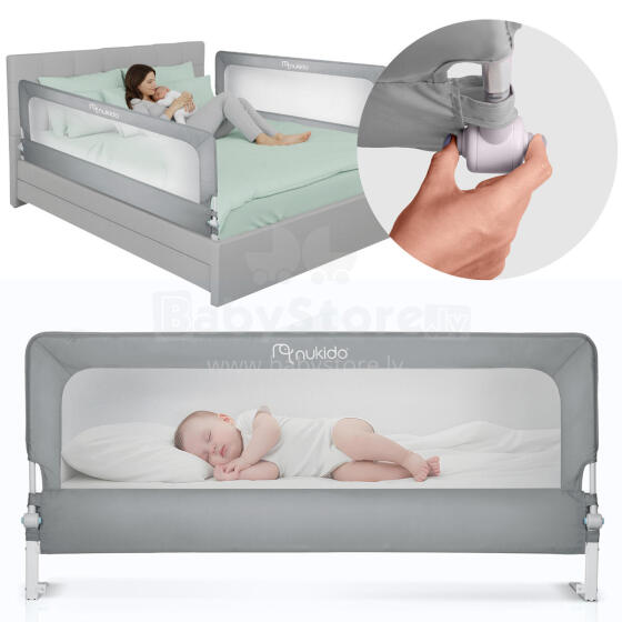 Protective bed guardrail safety gate lock 180 cm Nukido gray
