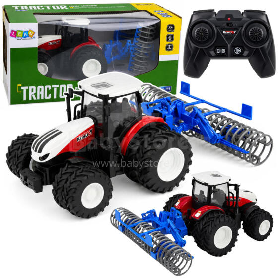 Remote Controlled Tractor with Roller RC Lights Red 1:24