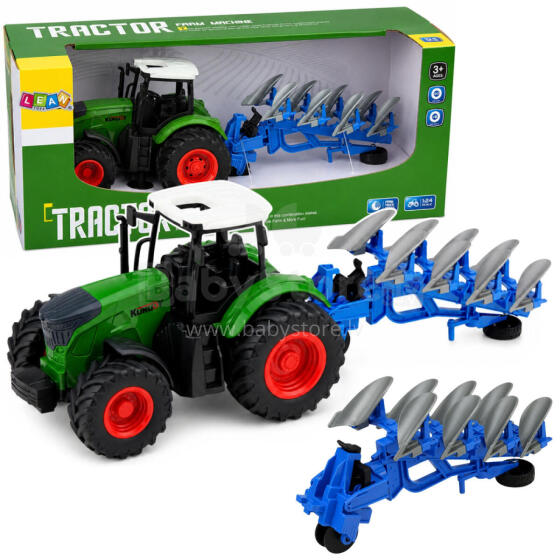 Põllumajanduslik Farm Traktor Kahekordse Künnivaguni Kummiratastega Roheline 1:24