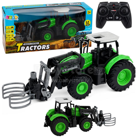 RC Traktor koos Heinahaardega Kaugjuhtimisega Tuled Roheline 1:24