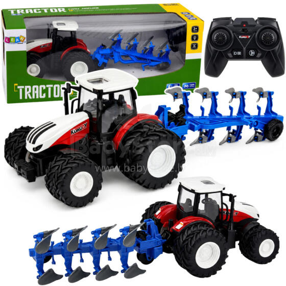 RC Remote Controlled Agricultural Tractor with Double Furrow Plow Red 1:24