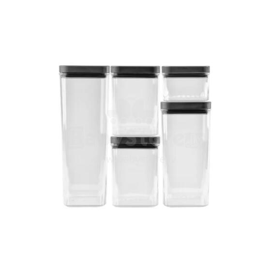 Dry food storage container set 0.5L+2x1.2L+1.8L+2.4L Kara transparent/dark gray