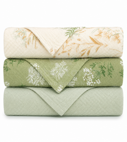 Yukkidds Muslin Cloths Art.299917 Green Leaf  Kvaliteetne bambusmusliinist mähkimisrätik, 3 tk (60x60 cm)