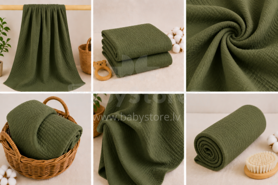 Yukkidds Muslin Cloths Art.299919 Green Leaf Высококачественная муслиновая пелёнка из бамбука, 1 шт. (60x60см)