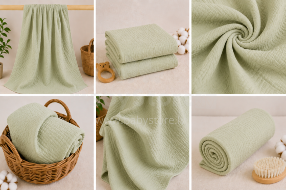 Yukkidds Muslin Cloths Art.299922 Green Leaf  Kvaliteetne bambusmusliinist mähkimisrätik, 1 tk (60x60 cm)