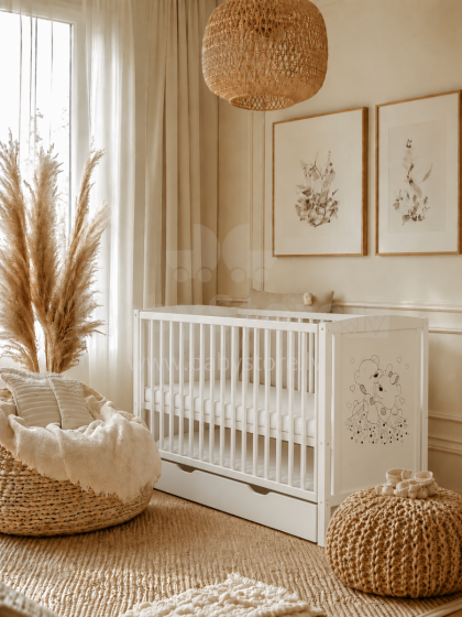 Elf Bed Bloom Drawer Art.300024 Bear White Puidust beebivoodi hoiuruumiga (120x60 cm)