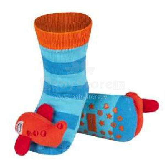 SOXO Baby Art.75214 - 2 AntiSlip ABS zeķītes stilīgām 3D aplikācijām un grabulīti 0-24m