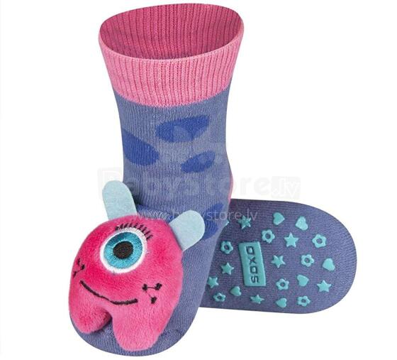 Soxo Baby Art.75306 - 3 AntiSlip ABS zeķītes stilīgām 3D aplikācijām un grabulīti 0-24m